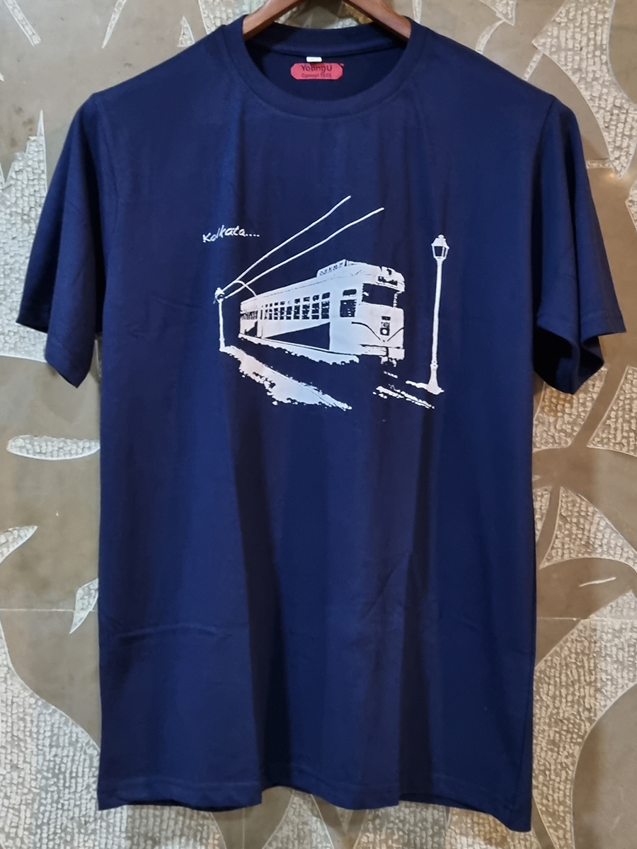 Kolkata Tram Navy Blue Graphic  T-shirt