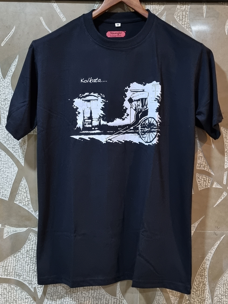 Kolkata Rickshaw Black Graphic  T-shirt